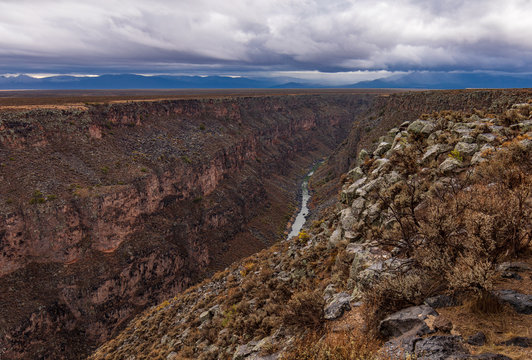 Rio Grande Gorge on a cloudy and raining day