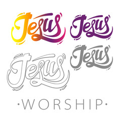 Jesus worship emblem, church logotype, vector illustration isolated on white background