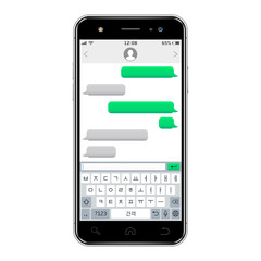 Smartphone with Korean virtual keyboard. Chatting and messaging concept.
