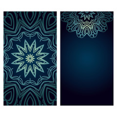 Cards or Invitations set with mandala design . The front and rear side. Vector illustration