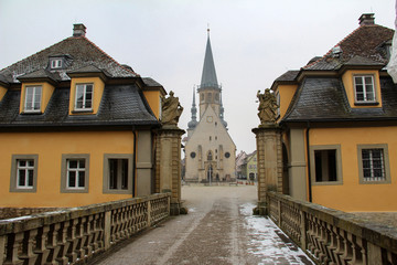 Fototapeta na wymiar Weikersheim, Germany, exit from the castle into the city