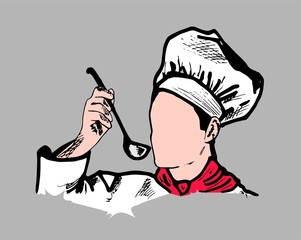 Sketch of chef wearing traditional toques in cartoon style.