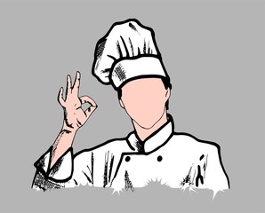Sketch of chef wearing traditional toques in cartoon style.