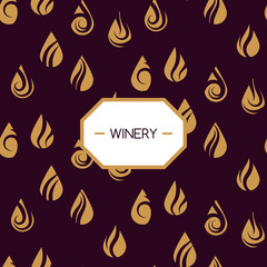 Winery vector drops seamless pattern for wine label design. Gold droplets on purple background template design.