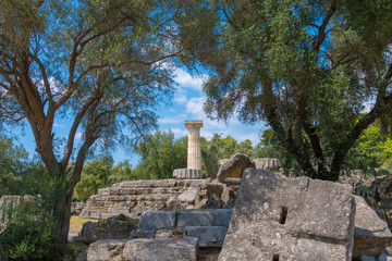 Temple of Zeus in the most prominent position of the sanctuary in the archaeological site of...