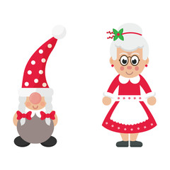 cartoon christmas dwarf girl and cartoon mrs santa