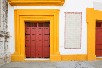 Seville in Spain. Traditional colors of the city, white and yellow architecture