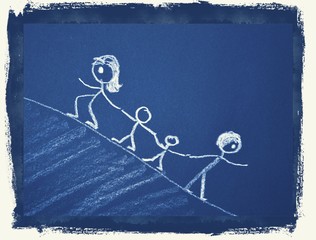 Uneinigkeit in Familie und Erziehung - Ehescheidung - Trennungskinder -Kreidezeichnung 