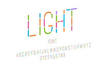 Simple original font made up of line segments for printing, banners, postcards. Vector Illustration