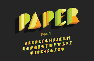Stylized paper colorful font and alphabet for banners, postcards and posters. Vector illustration