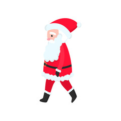 Bright and cheerful Santa Claus in a red suit and a long and thick beard congratulates everyone on the New Year.