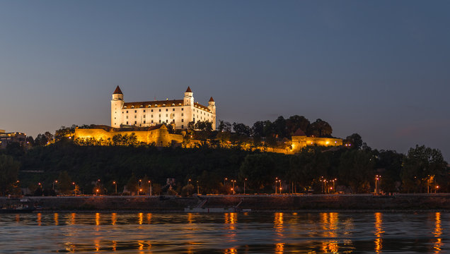 Picture of Bratislava capital city of Slovakia during evening from petrzalka shore.