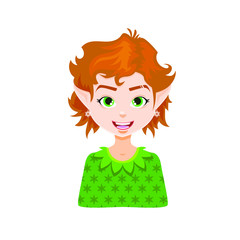 Flat cartoon vector Christmas Elf, cute and happy character, vector illustration isolated on white background