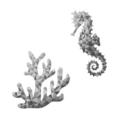 Coral and seahorse in Low Poly style © Elvira