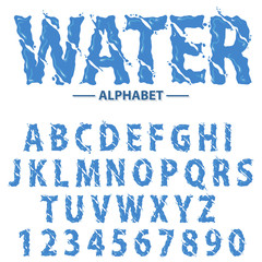 Water drops alphabet, Modern futuristic splash headline letters and numbers, abstract liquid font typography.