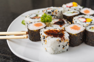 Japanese food on a white plate closeup