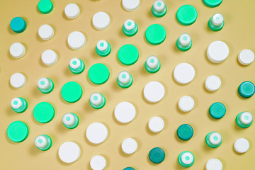Many different types used or new battery, rechargeable accumulator, alkaline batteries on color background.