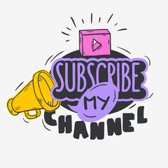 Vlog Video Blog Related Social Media Themed Cartoon Style Design Subscribe My Channel Call To Action Vector Graphic