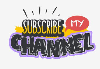 Vlog Video Blog Related Social Media Themed Cartoon Style Design Subscribe My Channel Call To Action Vector Graphic
