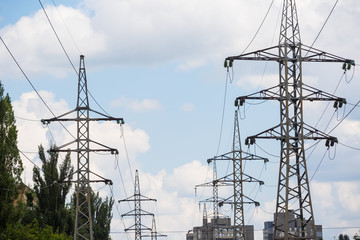 High voltage post. High voltage tower sky background. Electricity is the major energy of the world.