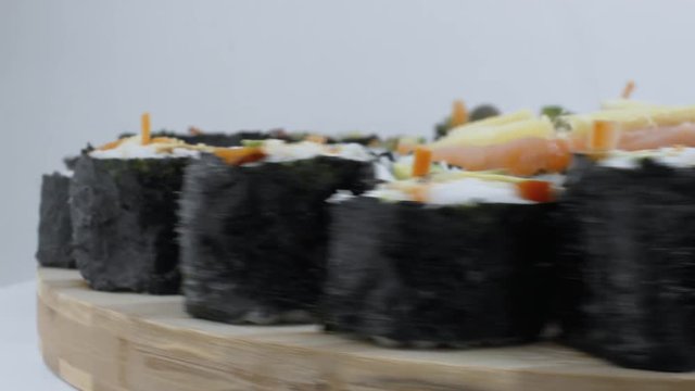 Side View Of Suchi Board Spinning Close Up