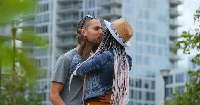 Couple kissing each other in the city 4k