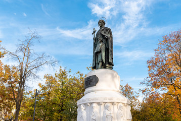 Fototapeta na wymiar Monument to Princess Olga with her son Prince Vladimir Svyatoslavich in center of Pskov, Russia