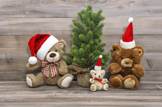 Christmas decoration vintage toys teddy bear family