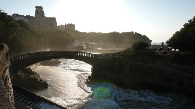 BIARRITZ, FRANCE on Sep 27th: High tide in Biarritz, France on Sept 27th, 2018. Biarritz is an elegant seaside town on southwestern France's Basque coast.