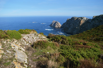 Beautiful view of the Cantabrian Sea and palaeozoic rock formations from the Cabo de Penas in Asturias, Spain