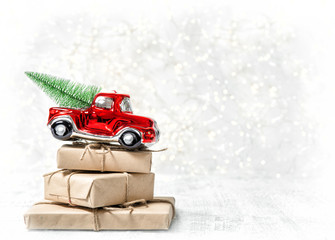 Christmas gifts red car toy light decoration