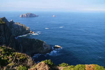 Splendid scenery of the Cantabrian Sea and palaeozoic rock formations from the Cabo de Penas in Asturias, Spain