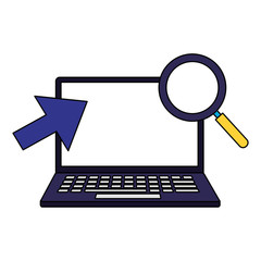 laptop computer magnifying glass and arrow