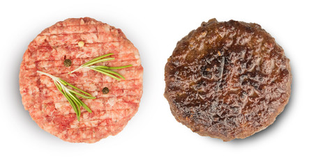Raw and grilled meat with ingredients for cooking
