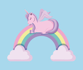 cute unicorn with rainbow of fairy tale