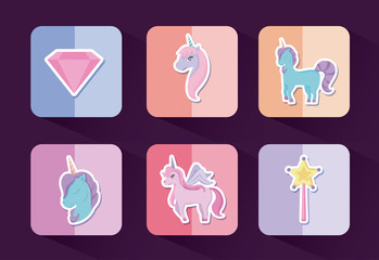 set of cute unicorns fairy tale