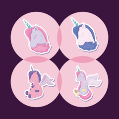 set of cute unicorns fairy tale