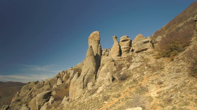 Amazing landscape of rock formation. Shot. Beautiful landscape of mountain rocks