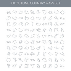 Fototapeta na wymiar 100 Country maps outline icons set such as France map linear, Co