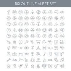 100 alert outline icons set such as Megaphone linear, Support Ho