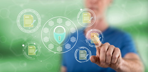 Man touching a data protection concept