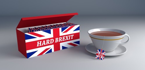 hard brexit - the British way - concept tea: 3D render