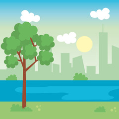landscape park with lake scene icon