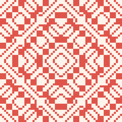 Vector geometric traditional folk ornament. Red and white seamless pattern