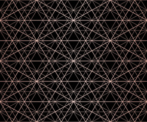 Rose gold pattern. Vector geometric seamless texture with delicate grid, lattice