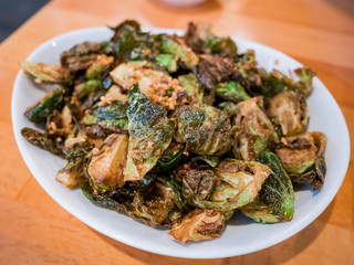 Close up shot of deep fried brussel sprouts