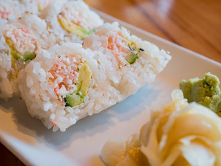 Close up shot of spicy tuna roll