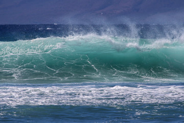 Fototapeta na wymiar Wave crashing at Rainbows on Maui.