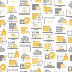 Seamless pattern with icons of data center, hosting and cloud services.