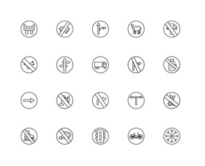 Collection of 20 traffic signs linear icons such as One way, Fro